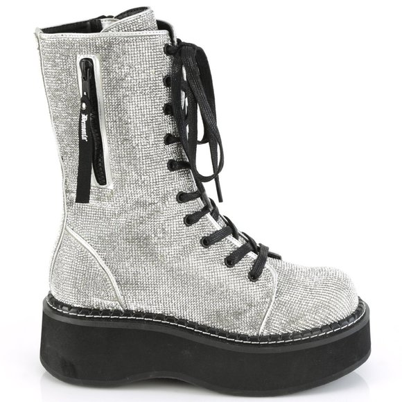 Platform Egirl Goth Pocket Rhinestone Lace Up Boots - Picture 1 of 5